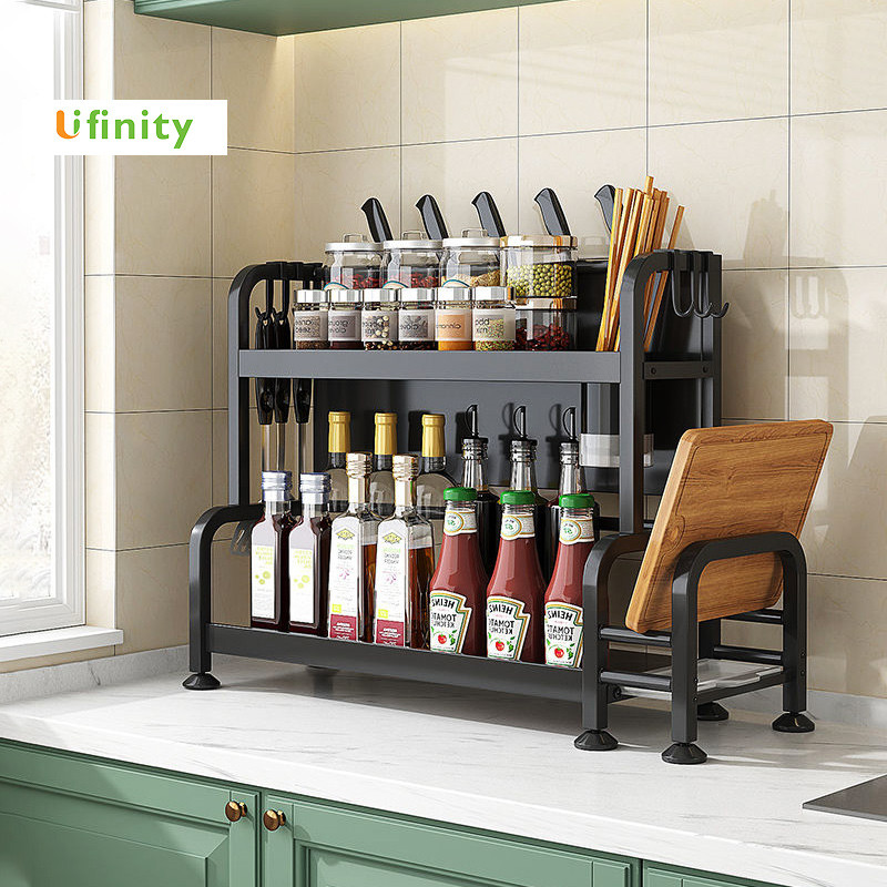 Lifinity Kệ Gia Vị 2 Tầng Thép Carbon - Thiết Kế Điều Chỉnh Độ Rộng Linh Hoạt, Chống Gỉ Vệ Sinh Dễ Dàng
