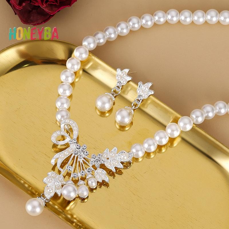 < Honeyba > Bộ Bông Tai Vòng Cổ Ngọc Trai Châu Âu Và Mỹ Nữ Tính Khí Đầm Vòng Cổ Bông Tai