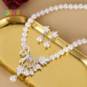 < Honeyba > Bộ Bông Tai Vòng Cổ Ngọc Trai Châu Âu Và Mỹ Nữ Tính Khí Đầm Vòng Cổ Bông Tai