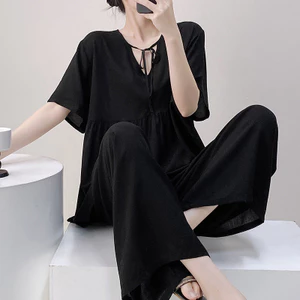 Đồ ngủ nữ xuân hè tay ngắn, thiết kế cổ búp bê ngọt ngào, chất liệu cotton lụa, phù hợp phong cách áo choàng công chúa