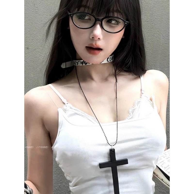 Vòng cổ chéo mặt dây chuyền phong cách cổ điển Y2K, thiết kế độc đáo