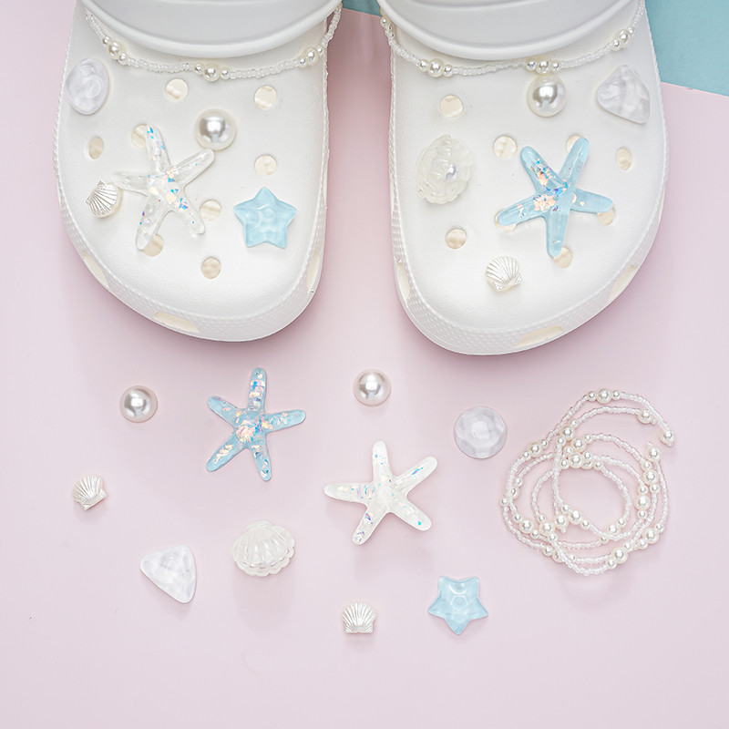 Thích hợp cho Crocs, vỏ ngọc trai, khóa hoa cao cấp tháo rời, phụ kiện trang trí