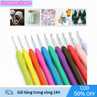 [COD]Kim móc len cán nhựa mềm nhiều màu 2-6mm, set 9 chiếc móc đan sợi len nhôm tiện dụng cho thủ công