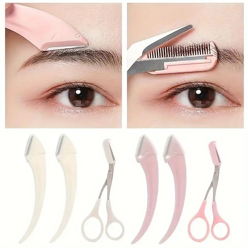 Bộ Tông Đơ Lông Mày, Dao Cạo Lông Mày Cong, Kéo Lông Mày Có Lược, Dụng Cụ Làm Đẹp Dễ Dàng Tiện Lợi Cho Người Mới Bắt Đầu
