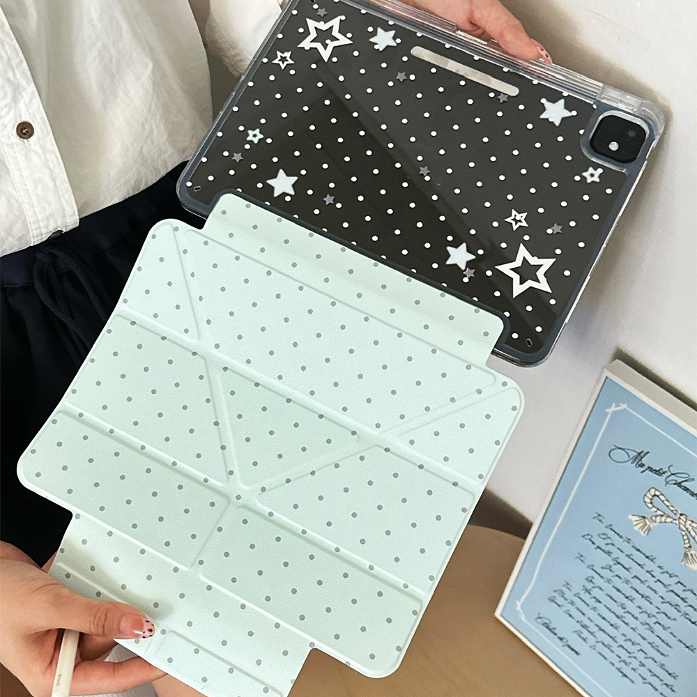 Ốp điện thoại gấp ba chữ Y màu xanh lá cây cho Mini6 Mini7 A17Pro IPad 5 6 7 8 9 10 11 A16 Air 2 3 4 5 6 7 Air 11 M2 M3 Pro10.5 Pro11 2018 2020 2021 2022 M4 Pro13 Khe cắm bút chì 2024