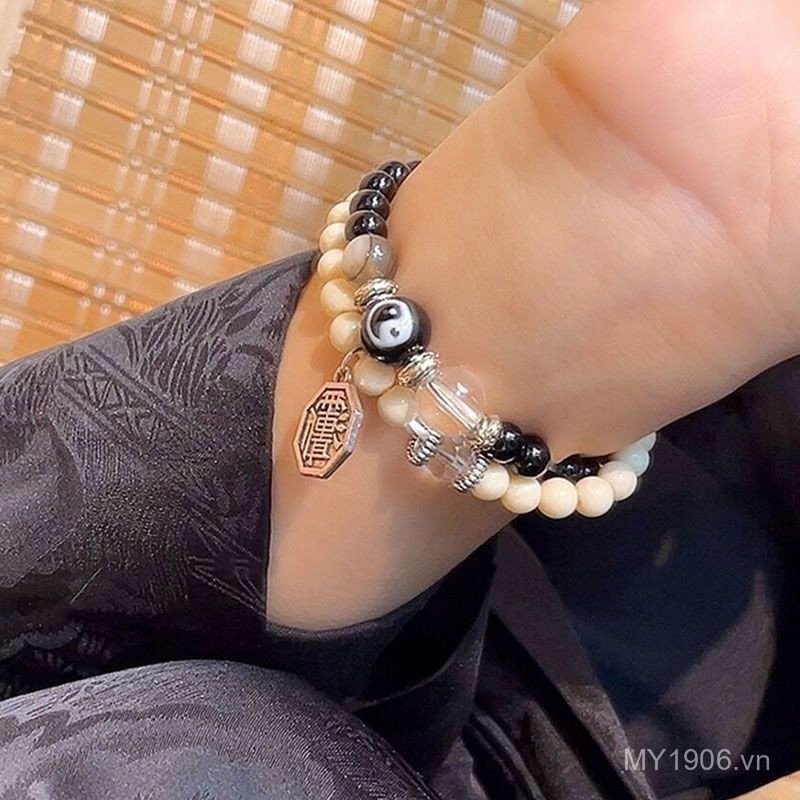 Bán Chạy - Vòng Tay Đôi Thiết Kế Retro Cao Cấp với Motif Tai Chi