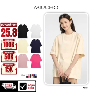 Áo thun trơn unisex form rộng ATT01 Miucho vải cotton thoáng mát cổ tròn in basic