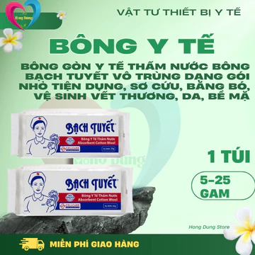 Bông gòn y tế thấm nước Bông Bạch Tuyết vô trùng dạng gói nhỏ tiện dụng, sơ cứu, băng bó, vệ sinh vết thương, da, bề mặt