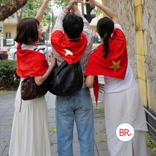 [2/9]Khăn Cờ Việt Nam - Khăn Quàng Đỏ Ngôi Sao Vàng Nhũ Da 2 Lớp–Khăn yêu nước Phụ Kiện Diễu Hành,Quốc Khánh 2/9