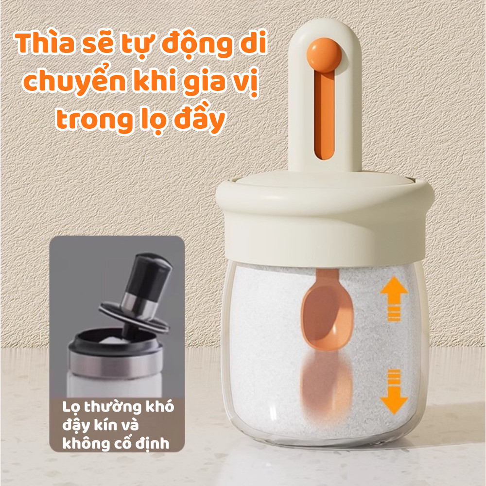 Lọ Đựng Gia Vị Thủy Tinh Trong Suốt Nắp Kín Bảo Quản Tốt, Hũ Đựng Gia Vị Kèm Muỗng Tiện Lợi DINO
