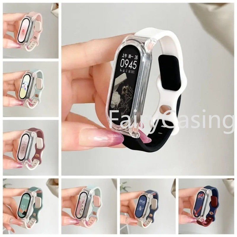 Dây đeo silicon + vỏ trong suốt cho Xiaomi Mi Band 10 9 8 7 6 5 4 3 Dây đeo cổ tay thay thế Vòng đeo tay có thể điều chỉnh Correa