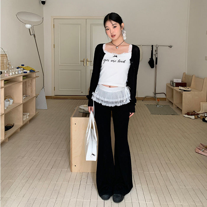Milyfashion Lớp Fart Rèm Trắng Ren Xếp Ly Voan Khâu Mùa Hè Bust Chữ A Váy Ngắn Eo Cao