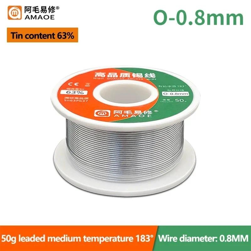 Dây hàn lõi nhựa AMAOE 50g Độ tinh khiết cao Sn63% Pb37% 183°C Điểm nóng chảy Dây thiếc hàn 0,3 / 0,4 / 0,5 / 0,8mm Dây hàn