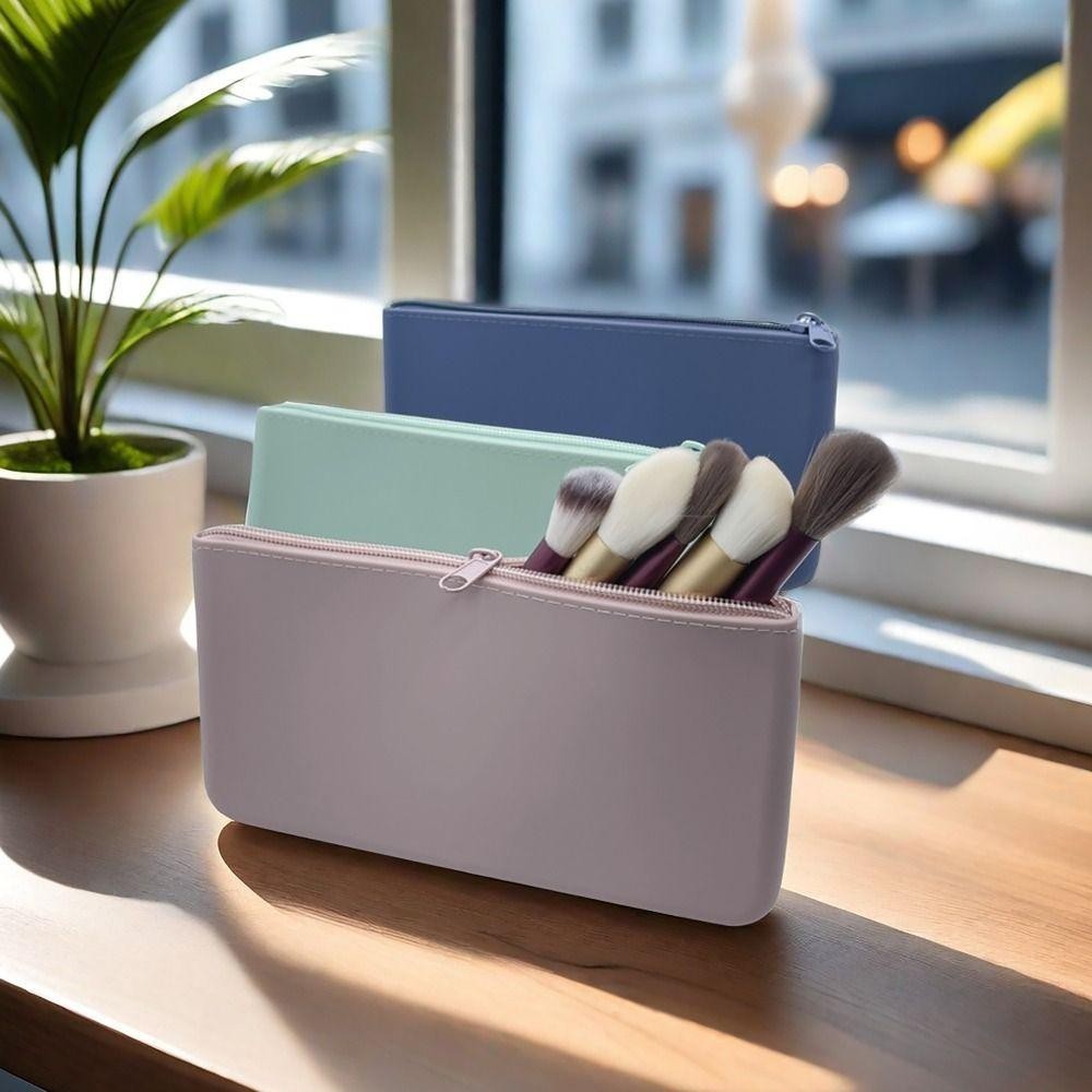 Túi đựng mỹ phẩm WOAY, Dụng cụ sắp xếp bằng silicon Ví đựng tiền xu có dây kéo trơn, Túi đựng tai nghe chống nước cổ điển dành cho học sinh