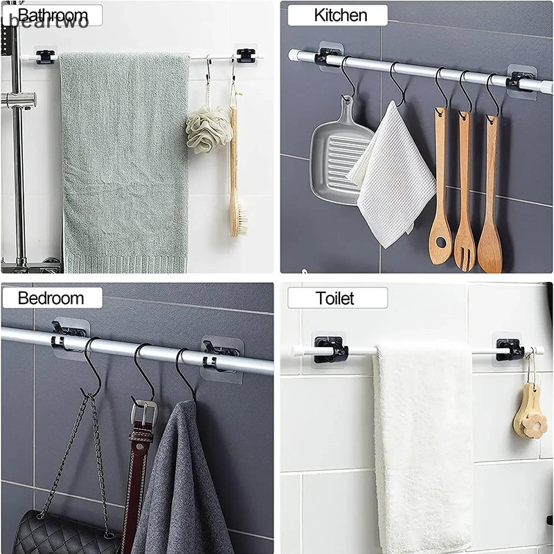 < Beartwo > 2 Chiếc Móc Treo Thanh Treo Rèm Tự Dính Móc Kẹp Nhà Bếp Phòng Tắm Có Thể Điều Chỉnh Treo Tường Giá Đỡ Đẹp