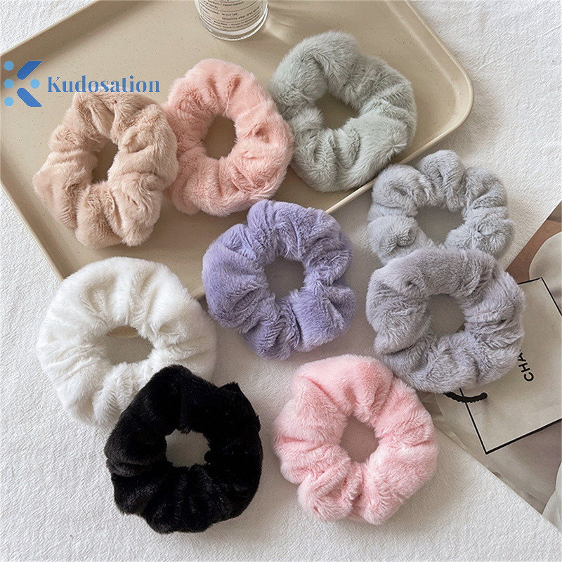 Kudosation Mùa Đông Ấm Áp Tóc Mềm Scrunchies Nữ Cô Gái Dễ Thương Sang Trọng Co Giãn Tóc Nhiều Màu Dây Cao Su