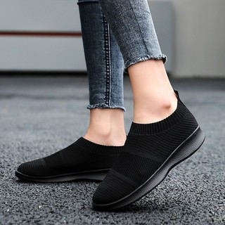 35-44 Size Giày Slip-On Flyknit Giày Nữ Plus Size Giày Thể Thao Siêu Nhẹ Đi Bộ Mẹ Giày Cổ Miễn Phí Vận Chuyển