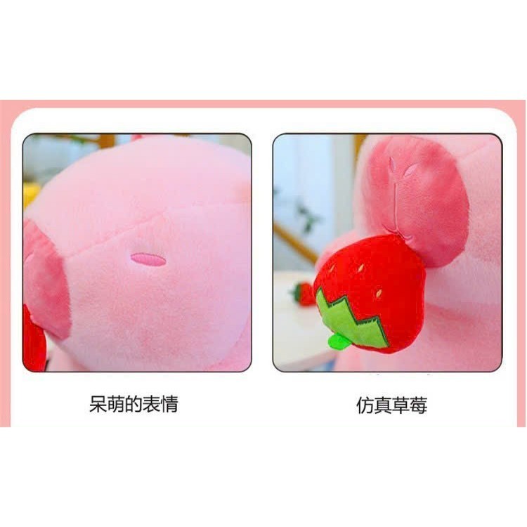 Capybara Dâu Tây Capybara Hồng Kéo Dâu Tây Dễ Thương Gấu Capybara Màu Hồng Mũi Dâu Tây Chất Liệu Vải Lông Cao Cấp