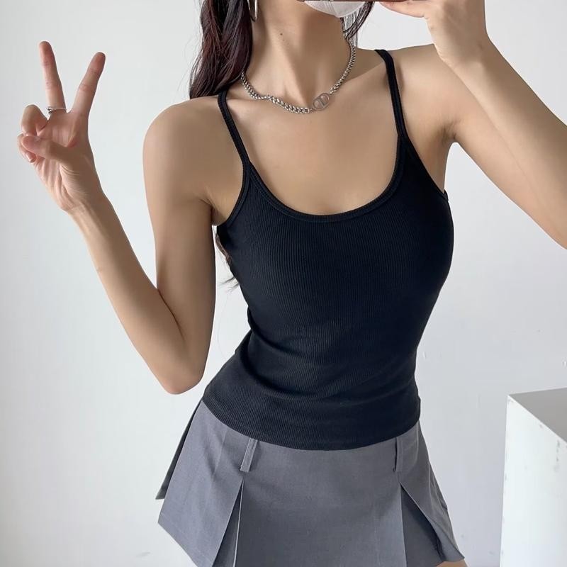 Áo hai dây nữ trơn basic thun gân dáng vừa phong cách đơn giản dễ phối đồ - A293 Women Top Voi