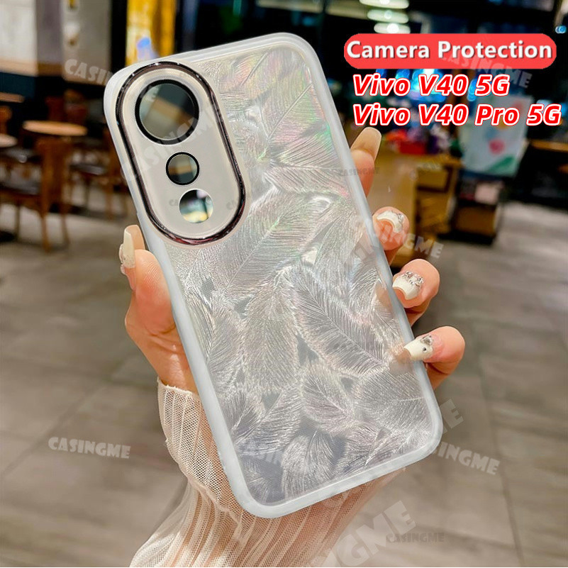 Vivo V40 5G V40Pro 2024 Vỏ mềm silicon họa tiết lông vũ lấp lánh cho Vivo V40 5G VivoV40 V 40 Pro V40Pro V40E 5G 2024 Vỏ điện thoại chống sốc Vỏ bảo vệ ống kính máy ảnh
