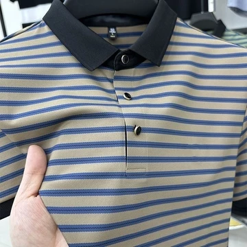 Áo Polo Nam Áo Polo Nam Trẻ Trung Áo Polo Sọc Nam Áo thun sọc băng lụa cao cấp mùa hè ve áo thoáng khí ngắn tay T-