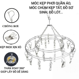 Móc Chùm Inox 20 Kẹp, Treo Quần Áo, Khăn Sữa Cho Bé SUNND