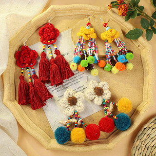 [Ghgl] Hàng có sẵn hs Châu Âu Mỹ Bohemian Retro Mori Bông Tai Kỳ Nghỉ Phong Cách Dân Tộc Dài Tương Phản Màu Tua Rua Bông Tai Tính Khí Độc Đáo Nữ
