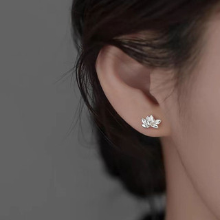 S925 Bạc Bông Tai Sen Bông Tai Thời Trang Đơn Giản Nữ Trang Sức Quà Tặng