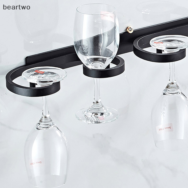 < Beartwo > Giá đỡ ly rượu vang treo tường bằng nhôm không gian Giá đựng cốc sáng tạo Thanh nhà hàng Hộ gia đình Giá đỡ ly rượu không đục lỗ Đẹp