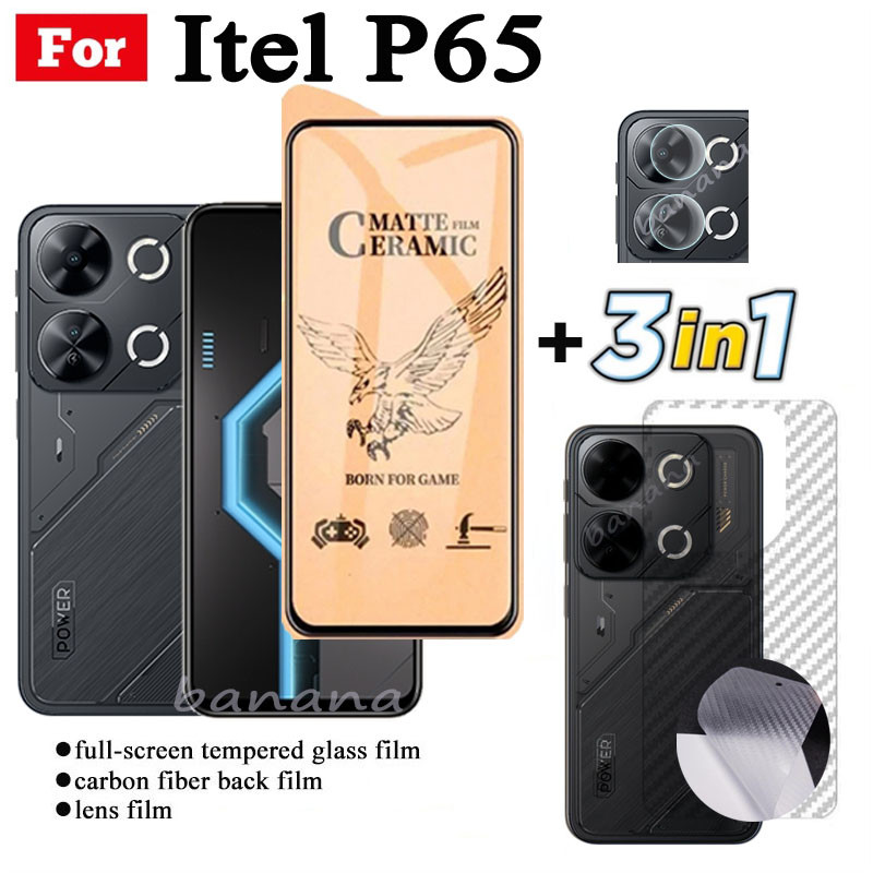 Kính cường lực gốm 3 TRONG 1 Itel P65 cho P 65 A50 A70 Ống kính máy ảnh Kính bảo vệ màn hình và phim mặt sau