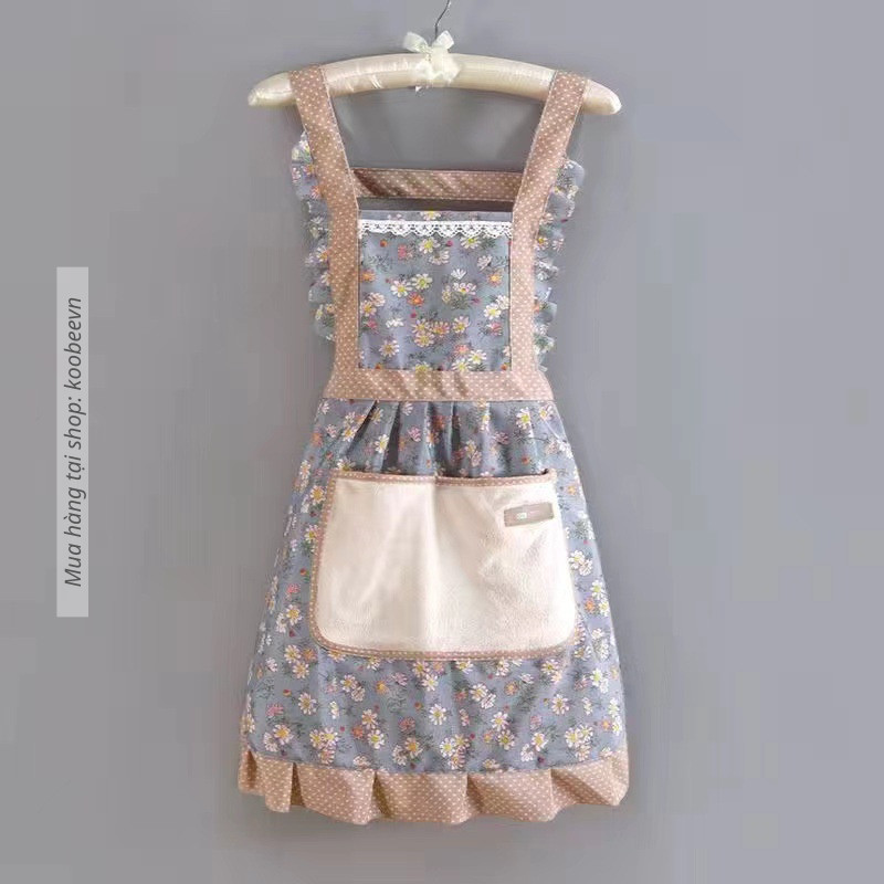 Tạp dề nấu ăn nữ KooBee vải canvas hoạ tiết hoa nhí thắt lưng thoáng khí phong cách Vintage công chúa Hàn Quốc | 147