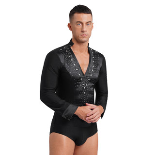 Yhong Nam Lấp Lánh Kim Cương Giả Leotard Cổ Chữ V Dài Tay Body Cho Khiêu Vũ Latin