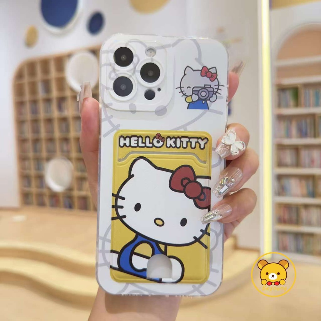 Vỏ gói thẻ Hello Kitty dễ thương cho Samsung Galaxy S24 S23 S22 Plus Ultra S23 FE F12 A30 F22 J7 Pro Prime 2017 Vỏ điện thoại mềm trong suốt chống rơi