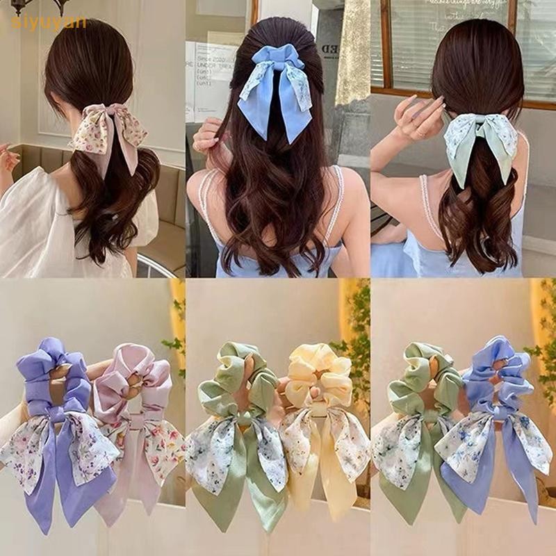 Siyuyan Họa Tiết Hoa Nơ Co Giãn Tóc Nữ Dây Buộc Tóc Nữ Thanh Lịch Ruy Băng Cao Su Mũ Bé Gái Nữ Phụ Kiện Tóc VN