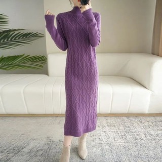 Nửa Cổ Áo Len Đầm Nữ Thu Đông 2024 Phong Cách Mới Phù Hợp Với Áo Over-the-Knee Váy Dài Bên Trong Trận Đấu Đế Dệt Kim Dày Đầm