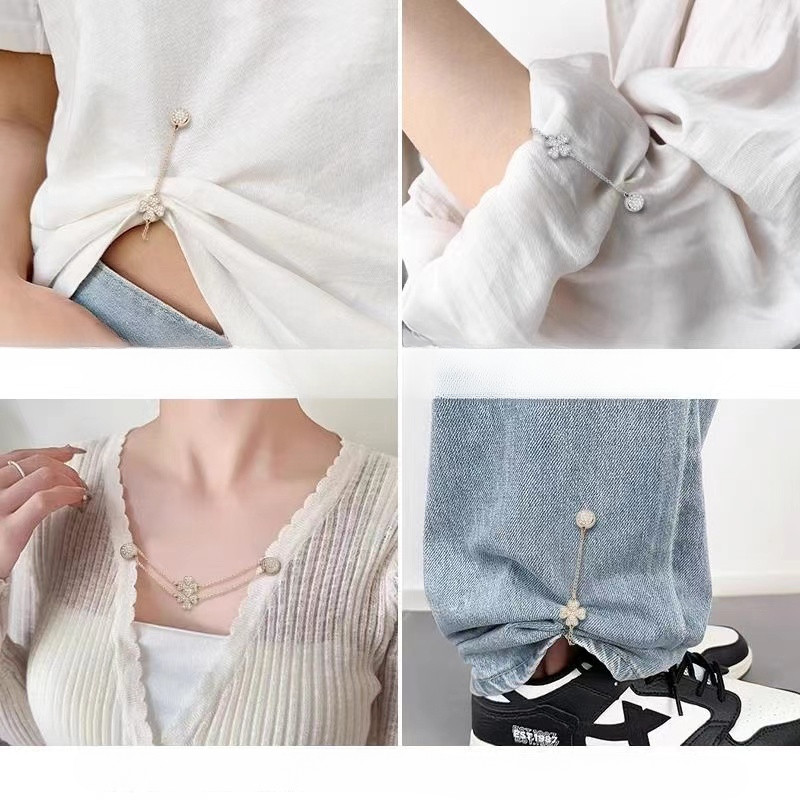 Mới Zircon Cỏ Ba Lá Bốn Lá Có Dây Xích Nam Châm Khóa Tay Cuộn Còng Fixer Chống Trơn Trượt Dây Xích Tay Điều Chỉnh