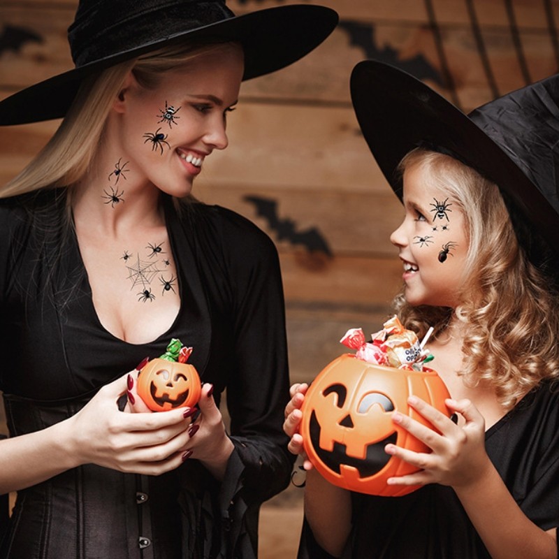 Halloween Đen Nhện Hình Xăm Miếng Dán Chống Thấm Nước Cô Gái Bé Trai Cánh Tay Hình Xăm Dán Sáng Tạo Đảng Quà Tặng