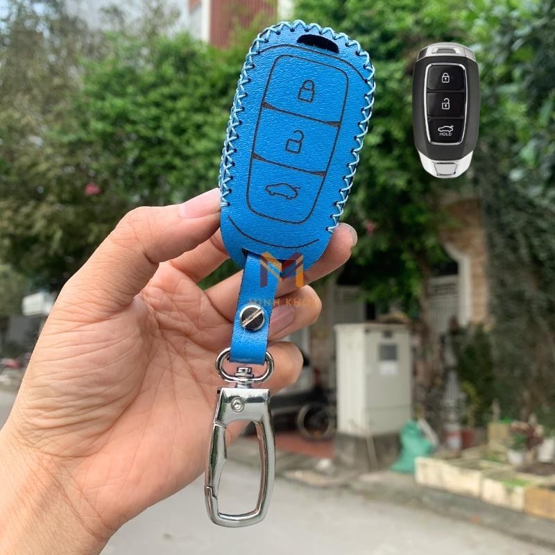 Bao da chìa khoá Huyndai Santafe 2019-2020,Kona ,Accent 2018-2020 loại 3 nút da thật