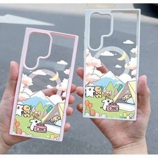 Vỏ hoa văn cắm trại hoạt hình cho Samsung s22 s22plus ultra Case Girly S23 S23Plus s23fe s24 s24plus s24ultra Cover