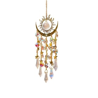 PWSEND Sunlight Catcher, Mặt dây chuyền pha lê đầy màu sắc ngọn lửa vàng, Đồ trang trí treo mặt trăng Đồ trang trí Dream Catcher Garden
