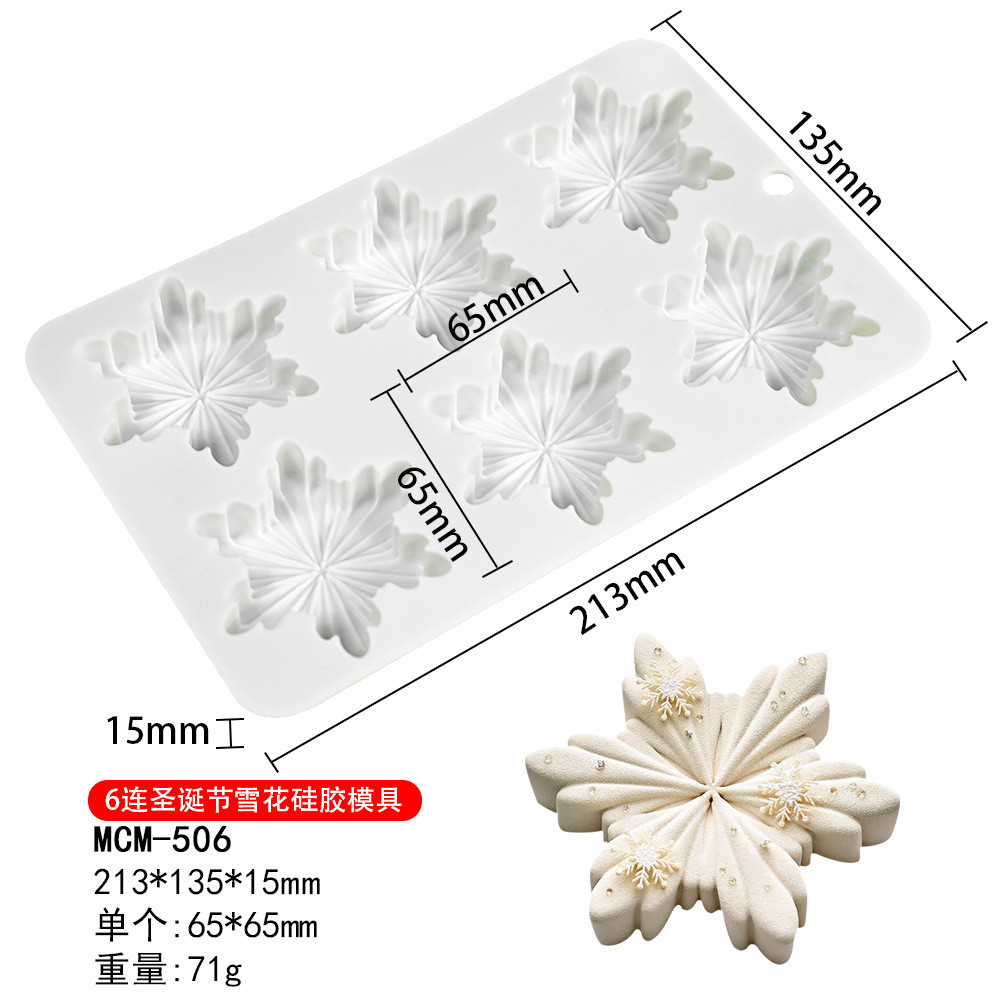 6 Khoang Bông Tuyết Mousse Bánh Khuôn Silicon Giáng Sinh DIY Khuôn Socola Bánh Nướng Trang Trí Dụng Cụ