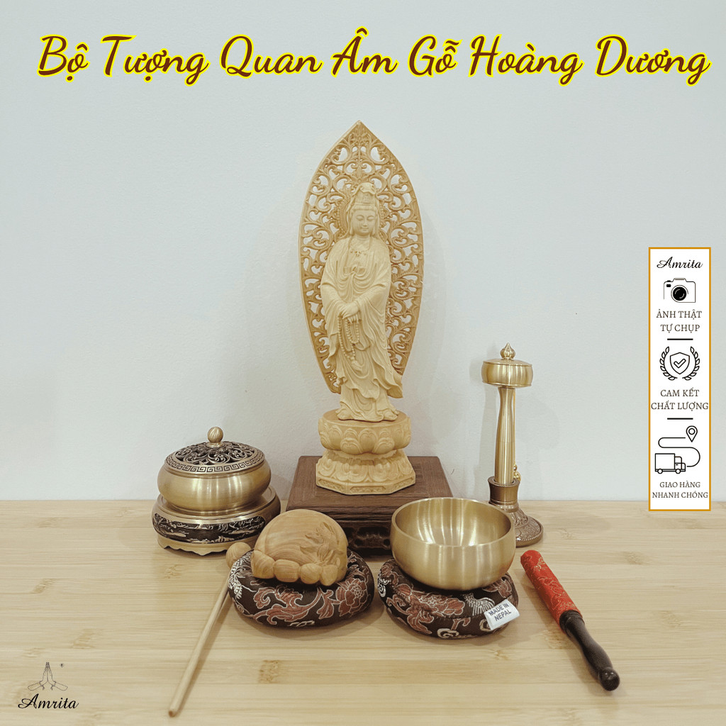 Bộ Tượng Quan Âm Gỗ Hoàng Dương - Amrita