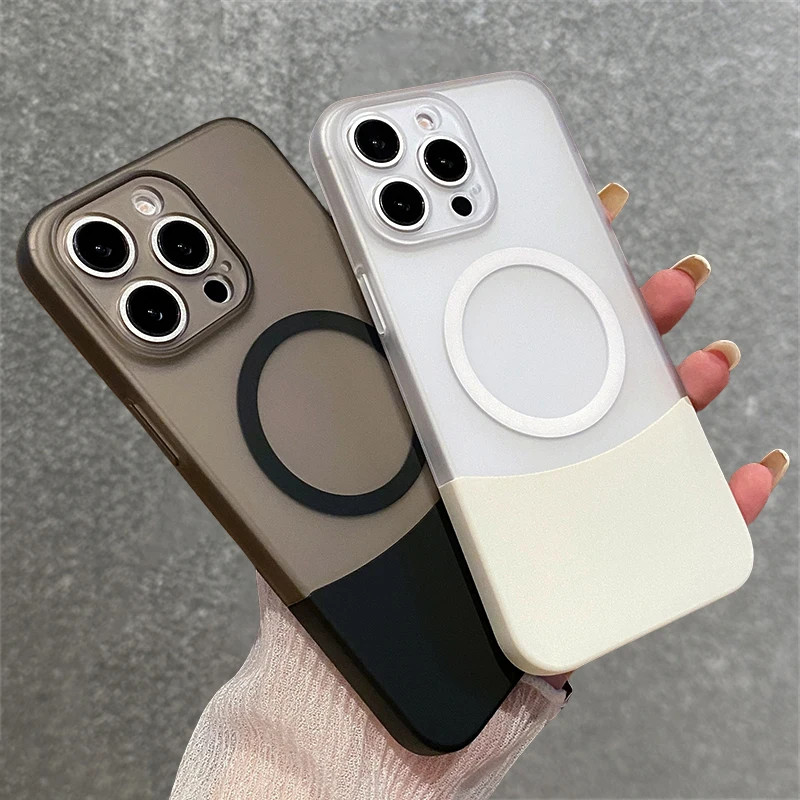 Ốp điện thoại cứng PC nối mờ 2 trong 1 cho iPhone 17 Air 16 Pro Max 15 Plus 14 13 12 11 Crystal Hit Color Vỏ sạc không dây trong suốt