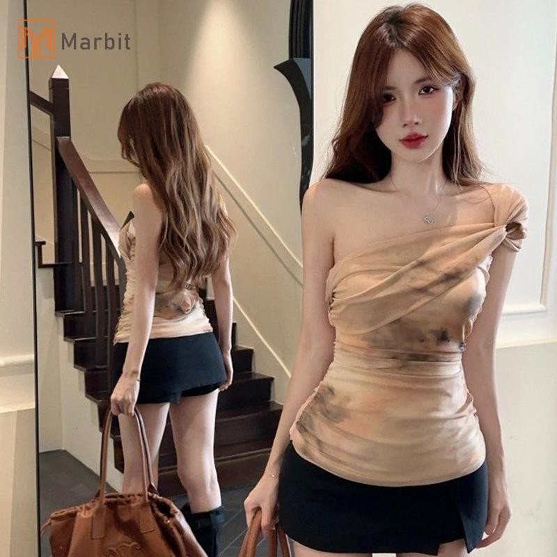 Marbit American Retro In Lưới Pleats Không Tay Áo Ôm Cho Nữ Mới