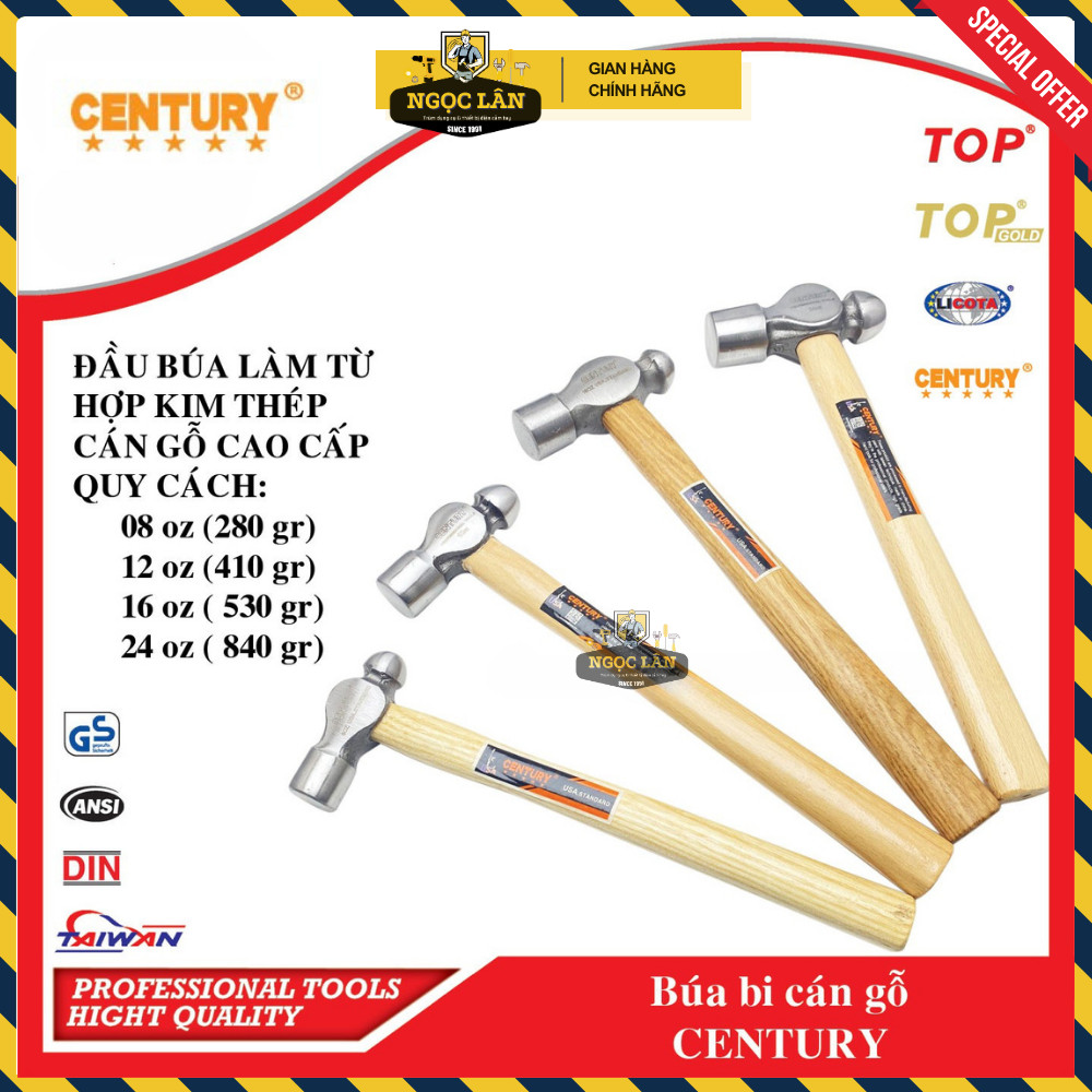 Búa bi cán gỗ USA 8-12-16-24Oz CENTURY LU-BBI-08