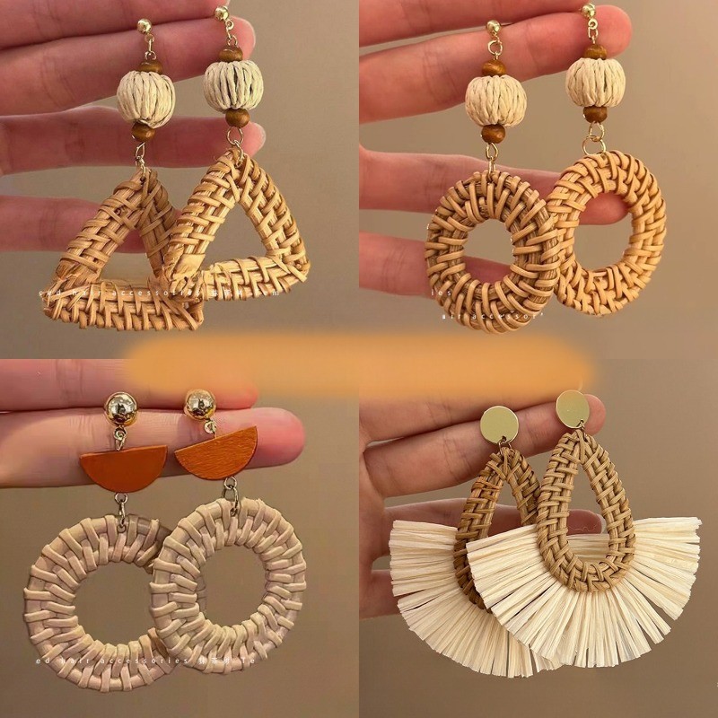 Bông tai nữ ống hút Bohemian 2026 Phong cách mới Bông tai phong cách nghỉ mát bên bờ biển