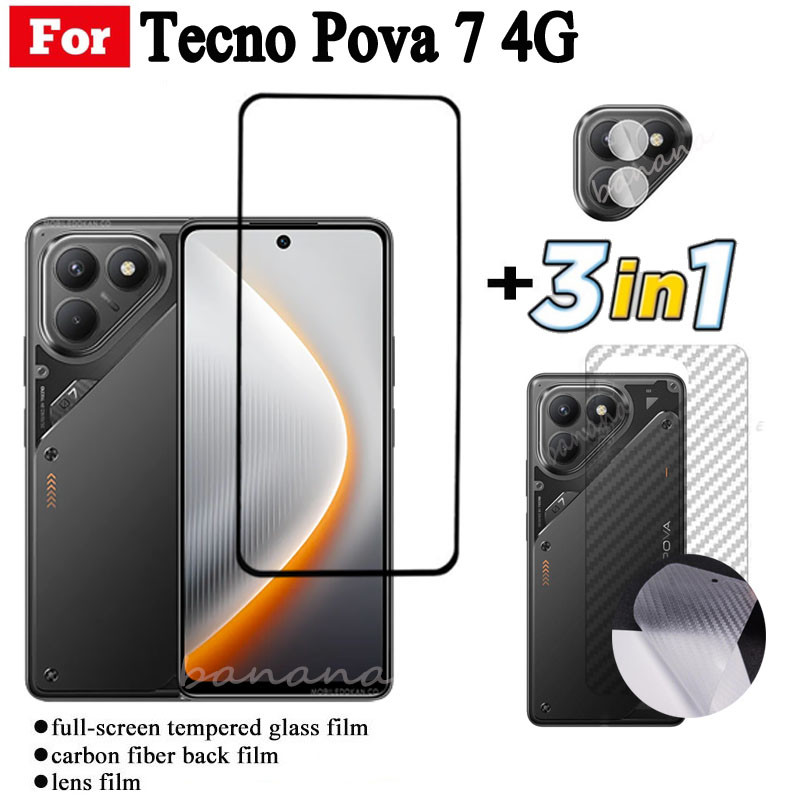 Phim kính cường lực 3 TRONG 1 Tecno Pova 7 4G cho Tecno Pova 7 Pro Pova 7 Ultra Pova 7 Pro Pova 6 Pro 6 Neo Full Cover Kính bảo vệ màn hình + Phim ống kính máy ảnh + Phim mặt sau