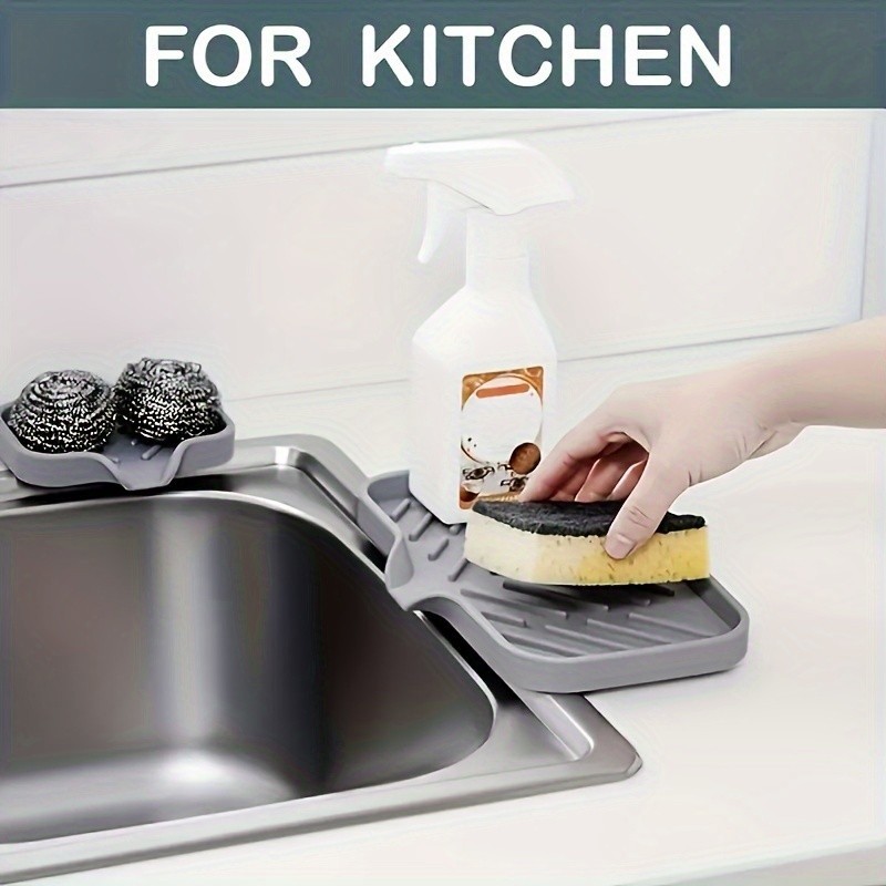 Giá đỡ lưu trữ bọt biển, Khay tự thoát nước Nhà tổ chức bồn rửa Khay silicon, Mặt bàn bền bỉ Bồn rửa xà phòng Tiện-FE123