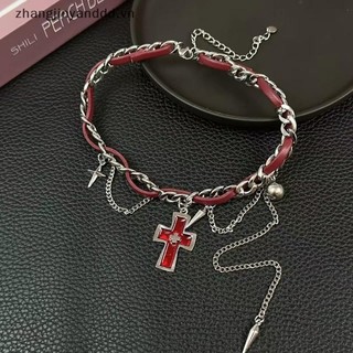 Vòng cổ chữ thậppunk vintage hai lớp với hạt đính đá, phụ kiện thời trang gothic