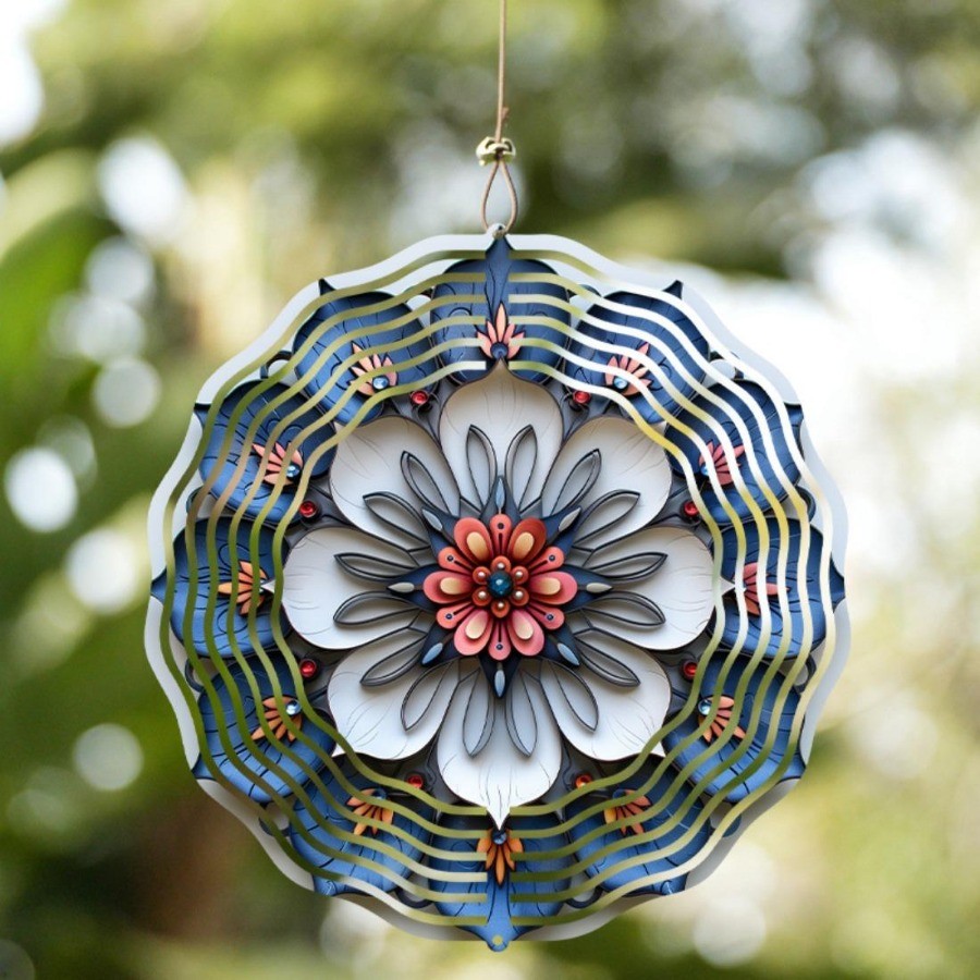 Chuông gió Mandala đầy màu sắc, Trang trí sân vườn quay kim loại trang trí, Hoàn hảo cho sân hiên & thẩm mỹ ngoài trời, Quà tặng Giáng sinh hoặc năm mới lý tưởng, Không cần pin
